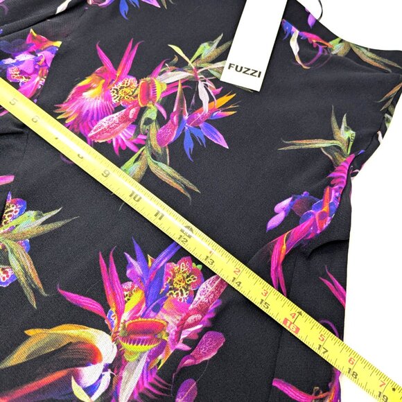 FUZZI Italy Black Floral Mesh Skirt NWT Small Pink Bird Paradise Ruffle Maxi - Picture 13 of 16